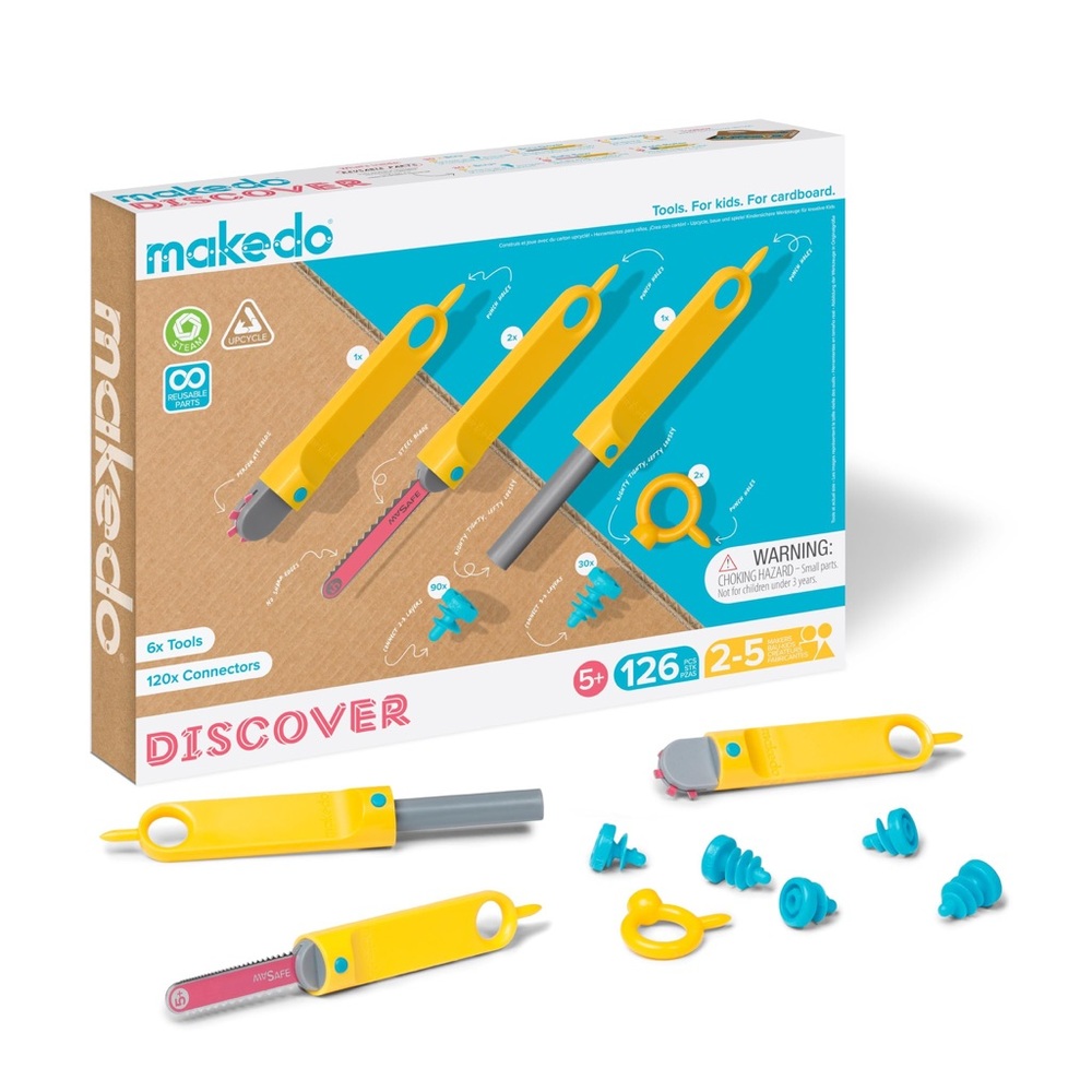 Discover Makedo 126pc Cardboard Construction Toolbox Kit Educational Toy STEM